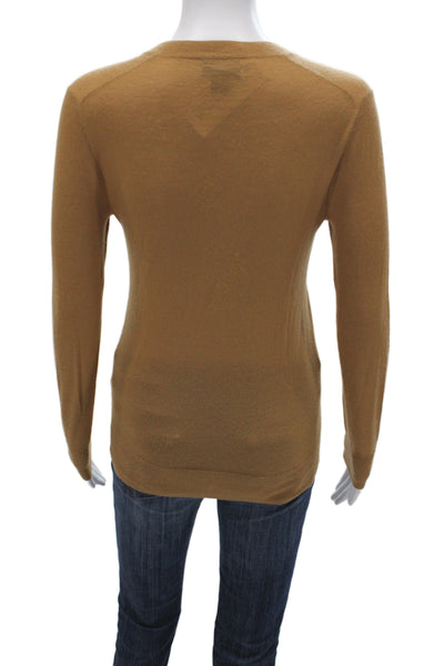 J Crew Womens Brown Cashmere V-Neck Pullover Sweater Long Sleeve Size XS