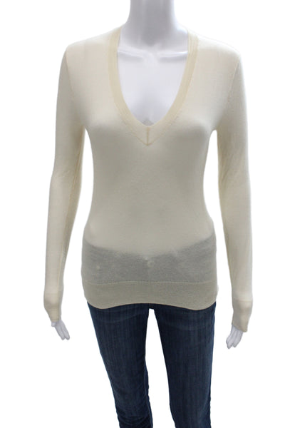 J Crew Womens Cashmere V Neck Pullover Sweater Ivory Size XS