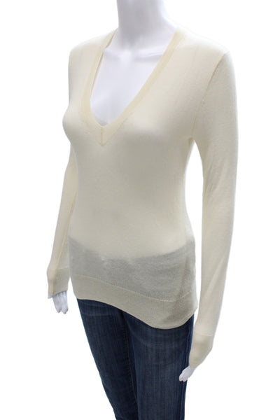 J Crew Womens Cashmere V Neck Pullover Sweater Ivory Size XS