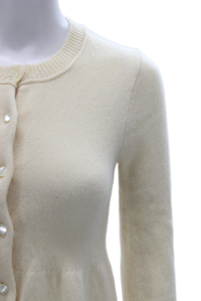 J Crew Women Cardigan Sweater Ivory 100% Cashmere Round Neck Long Sleeve Size S