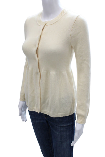 J Crew Women Cardigan Sweater Ivory 100% Cashmere Round Neck Long Sleeve Size S