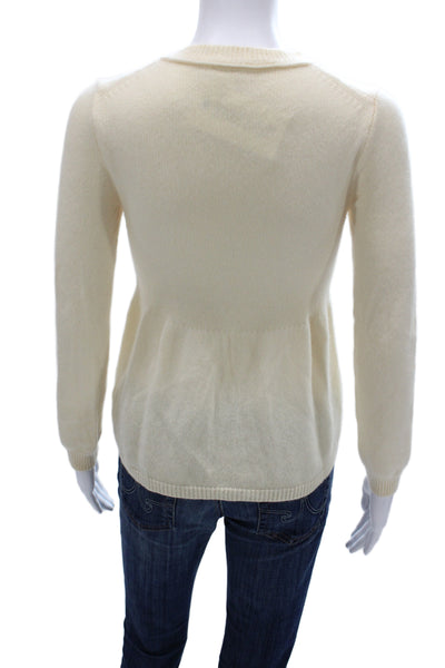 J Crew Women Cardigan Sweater Ivory 100% Cashmere Round Neck Long Sleeve Size S
