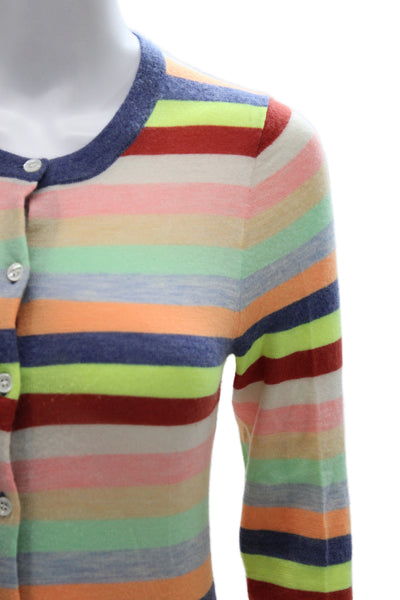 J Crew Women Cardigan Multicolor Cashmere Striped Round Neck 3/4 Sleeve Size S