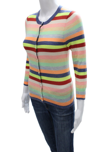J Crew Women Cardigan Multicolor Cashmere Striped Round Neck 3/4 Sleeve Size S