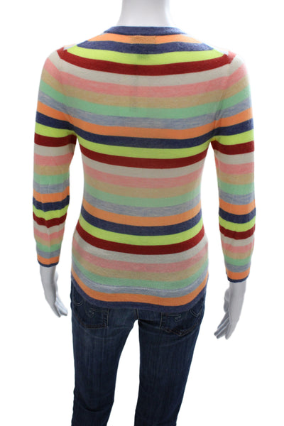 J Crew Women Cardigan Multicolor Cashmere Striped Round Neck 3/4 Sleeve Size S