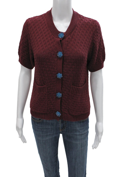 Zara Womens Red V-Neck Short Sleeve Cardigan Sweater Size S