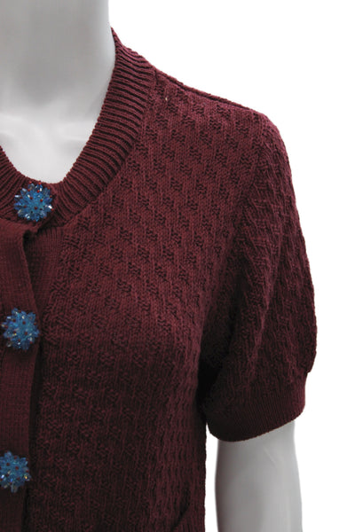 Zara Womens Red V-Neck Short Sleeve Cardigan Sweater Size S
