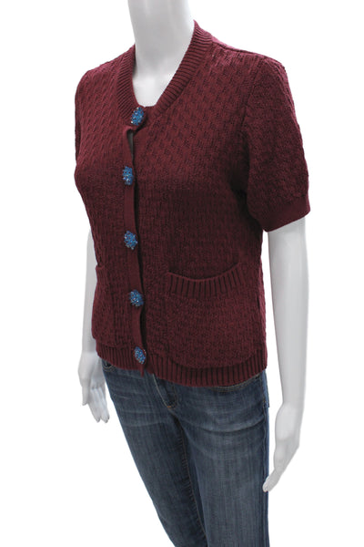 Zara Womens Red V-Neck Short Sleeve Cardigan Sweater Size S