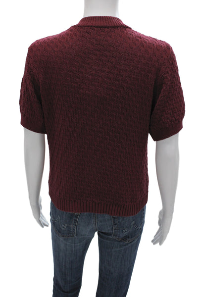 Zara Womens Red V-Neck Short Sleeve Cardigan Sweater Size S