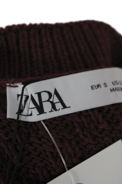 Zara Womens Red V-Neck Short Sleeve Cardigan Sweater Size S