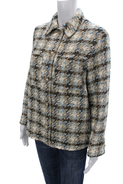 Zara Women Beige Plaid Basic Jacket 40% Cotton Long Sleeve Button Size XS