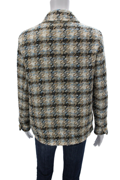 Zara Women Beige Plaid Basic Jacket 40% Cotton Long Sleeve Button Size XS