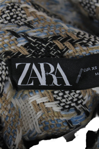 Zara Women Beige Plaid Basic Jacket 40% Cotton Long Sleeve Button Size XS