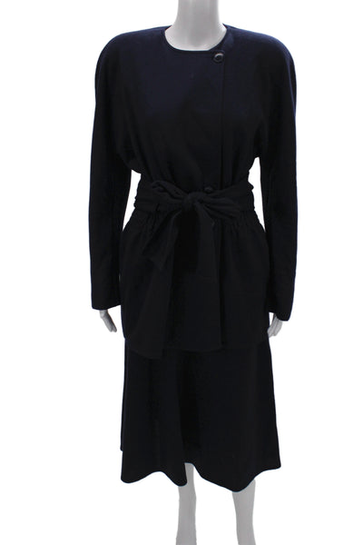 Sonia Rykiel Women Skirt Suit Set Blue Wool Long Sleeve Size 40
