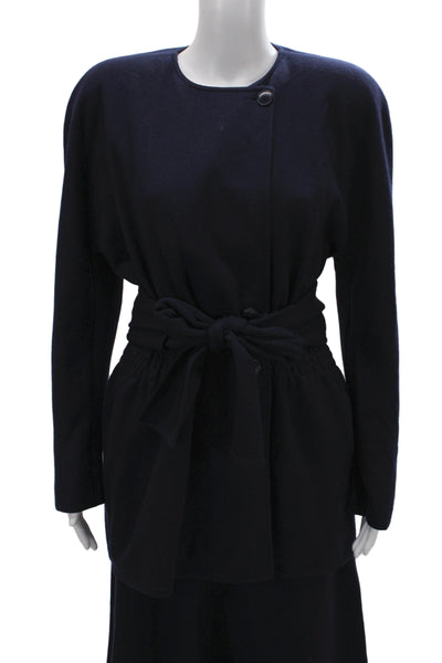 Sonia Rykiel Women Skirt Suit Set Blue Wool Long Sleeve Size 40
