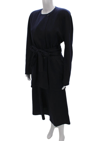 Sonia Rykiel Women Skirt Suit Set Blue Wool Long Sleeve Size 40