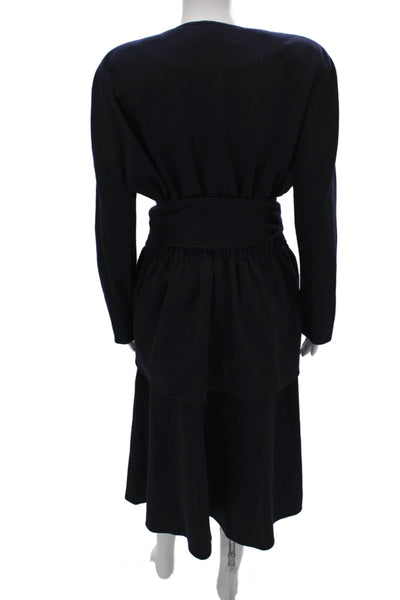 Sonia Rykiel Women Skirt Suit Set Blue Wool Long Sleeve Size 40