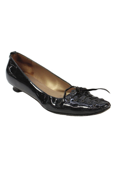 Fratelli Rossetti Womens Patent Leather Lace-Up Flats Black Size 8.5