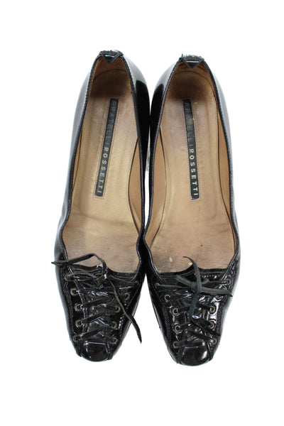 Fratelli Rossetti Womens Patent Leather Lace-Up Flats Black Size 8.5