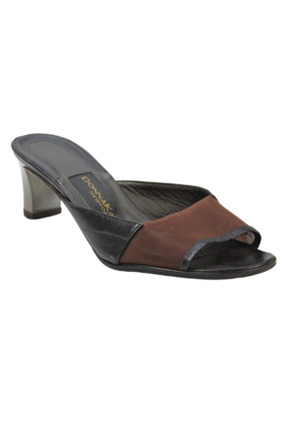 Donna Karan New York Womens Mesh Leather Trim Open Toe Heels Shoes Brown Sz 6.5B