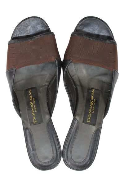 Donna Karan New York Womens Mesh Leather Trim Open Toe Heels Shoes Brown Sz 6.5B