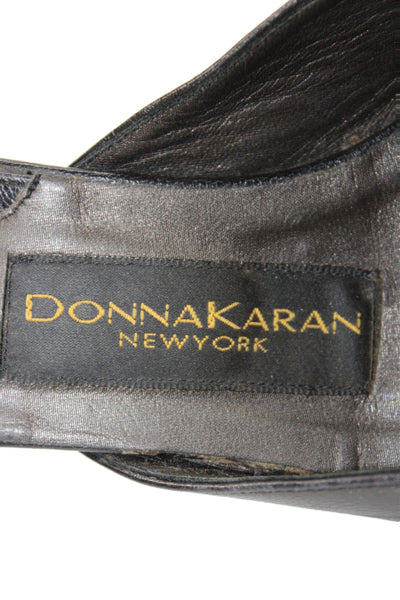 Donna Karan New York Womens Mesh Leather Trim Open Toe Heels Shoes Brown Sz 6.5B