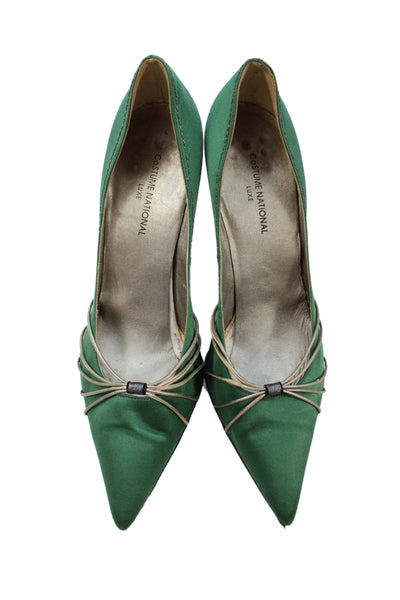 Costume National Womens Embellished Pointed Toe High Heels Shoes Green Size 10