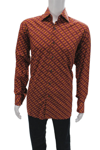 Holliday & Brown London Mens Brown Geometric Cotton Dress Shirt Size M