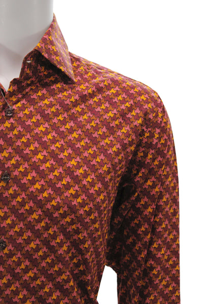 Holliday & Brown London Mens Brown Geometric Cotton Dress Shirt Size M
