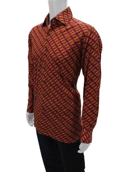 Holliday & Brown London Mens Brown Geometric Cotton Dress Shirt Size M