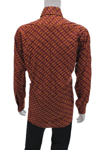 Holliday & Brown London Mens Brown Geometric Cotton Dress Shirt Size M