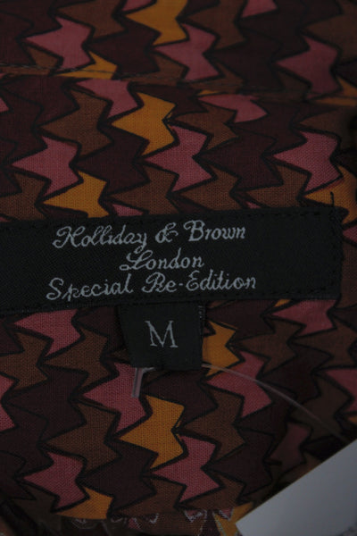 Holliday & Brown London Mens Brown Geometric Cotton Dress Shirt Size M