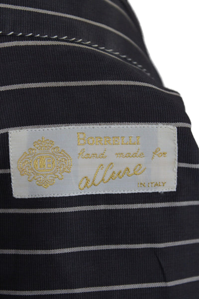 Borrelli Mens Brown Pinstripe Cotton Dress Shirt Standard Cuff Size 15.5