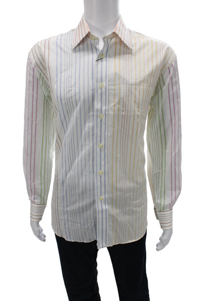 Ike Behar Mens Blue Striped Cotton Dress Shirt Standard Cuff 34/35 Size 16