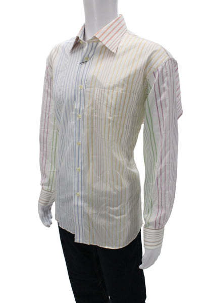 Ike Behar Mens Blue Striped Cotton Dress Shirt Standard Cuff 34/35 Size 16