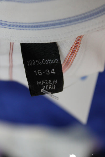 Ike Behar Mens Blue Striped Cotton Dress Shirt Standard Cuff 34/35 Size 16