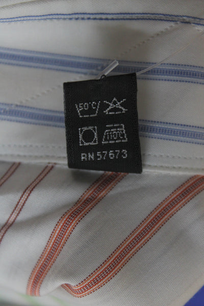 Ike Behar Mens Blue Striped Cotton Dress Shirt Standard Cuff 34/35 Size 16