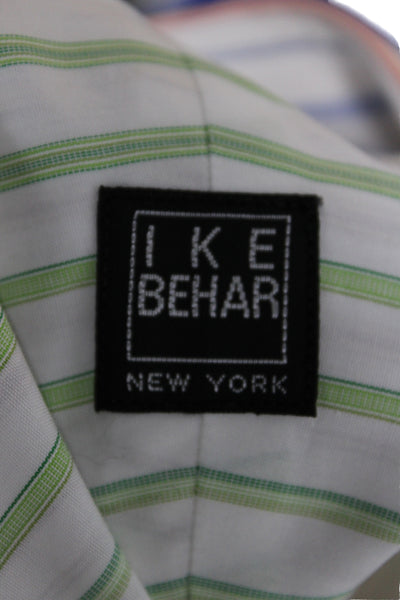 Ike Behar Mens Blue Striped Cotton Dress Shirt Standard Cuff 34/35 Size 16