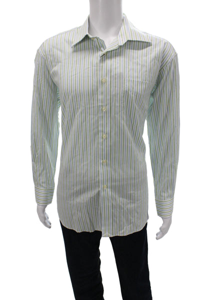 Ike Behar Mens Dress Shirt Blue Striped Cotton Collared Size 16