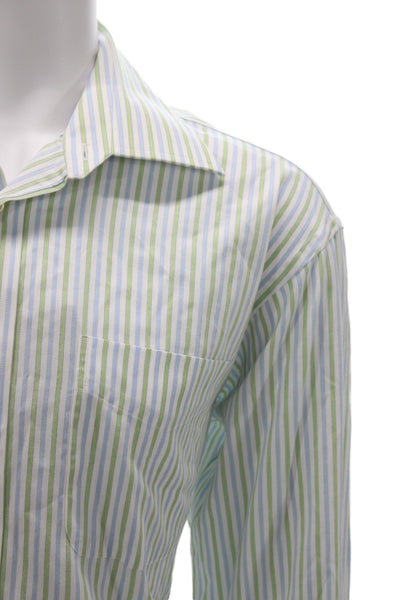 Ike Behar Mens Dress Shirt Blue Striped Cotton Collared Size 16