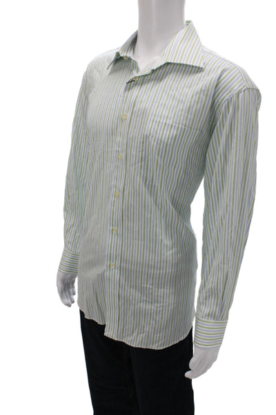 Ike Behar Mens Dress Shirt Blue Striped Cotton Collared Size 16