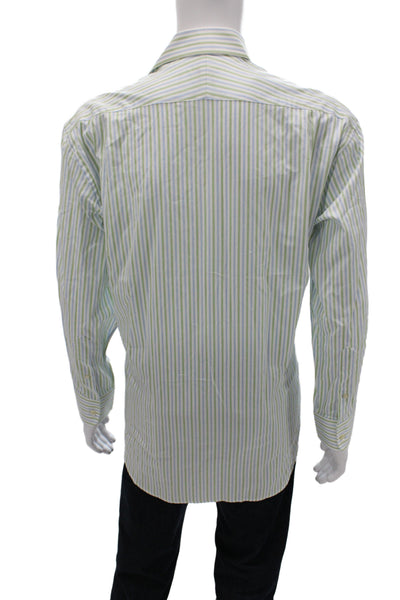 Ike Behar Mens Dress Shirt Blue Striped Cotton Collared Size 16