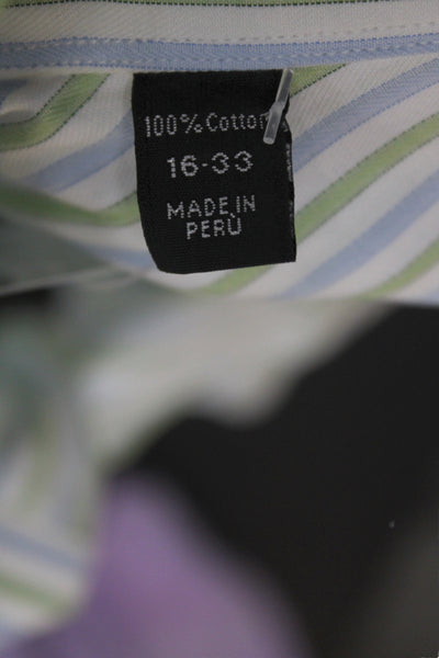 Ike Behar Mens Dress Shirt Blue Striped Cotton Collared Size 16