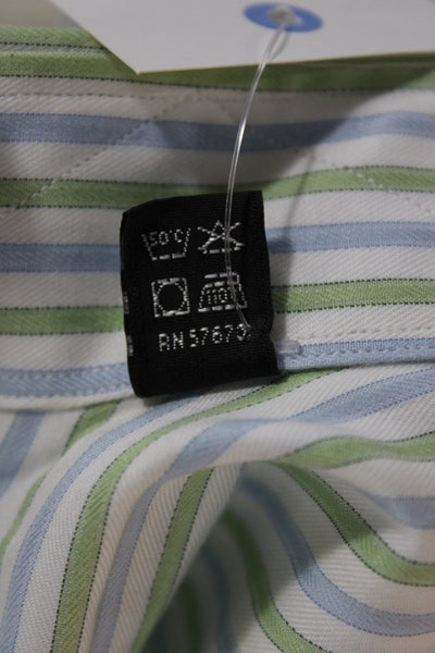 Ike Behar Mens Dress Shirt Blue Striped Cotton Collared Size 16