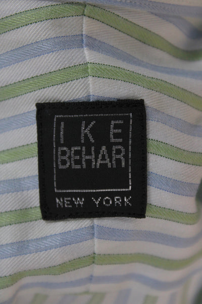 Ike Behar Mens Dress Shirt Blue Striped Cotton Collared Size 16