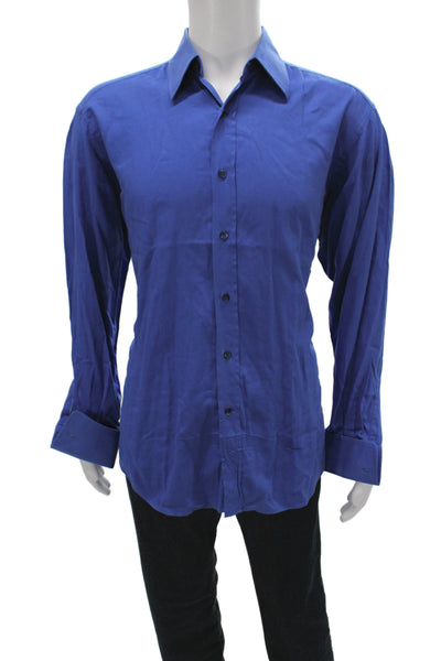 Gucci Mens Blue Dress Shirt 100% Cotton Collared Long Sleeve Size L