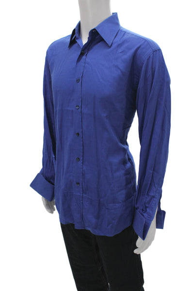 Gucci Mens Blue Dress Shirt 100% Cotton Collared Long Sleeve Size L