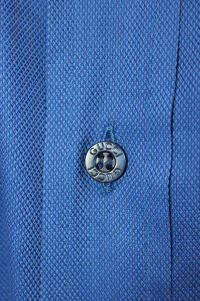 Gucci Mens Blue Dress Shirt 100% Cotton Collared Long Sleeve Size L