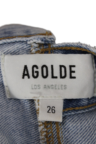 Agolde Women Straight Jeans Blue Mid Rise Button Fly 31in Inseam Size 26