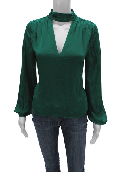 Intermix Womens Silk V-Neck Tunic Long Sleeve Zip Green Size 2